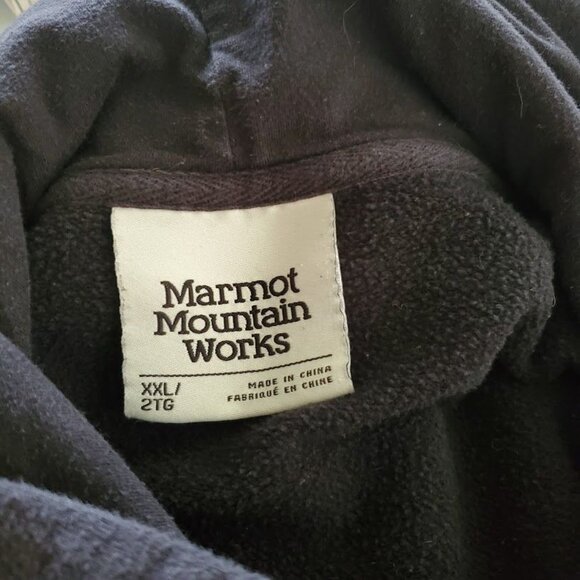 Marmot Mountain Works Hoodie XXL | Navy Blue Fleece-Lined Pullover | Recycled - Picture 3 of 6
